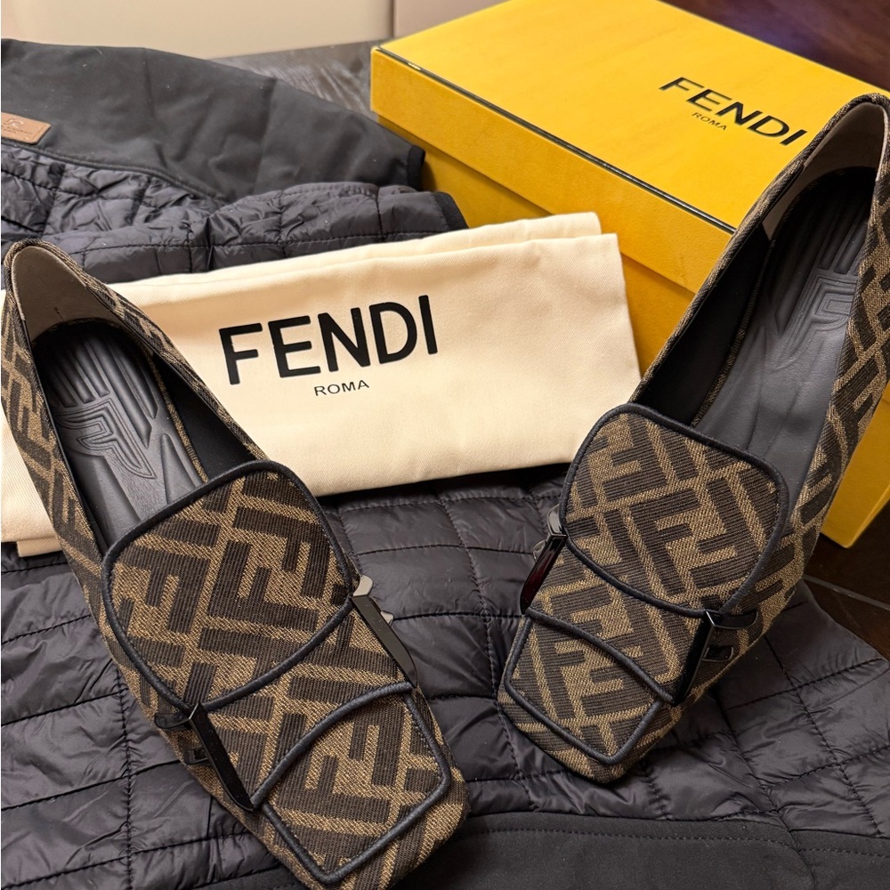 Fendi Black and Tan Monogram Loafers